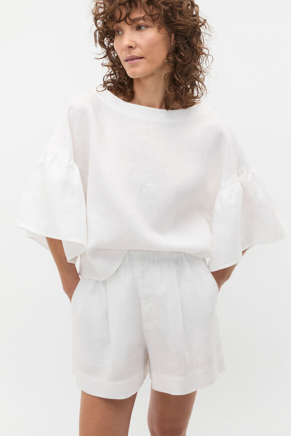 Linen Frill Sleeve Top  Whisper White  hi-res