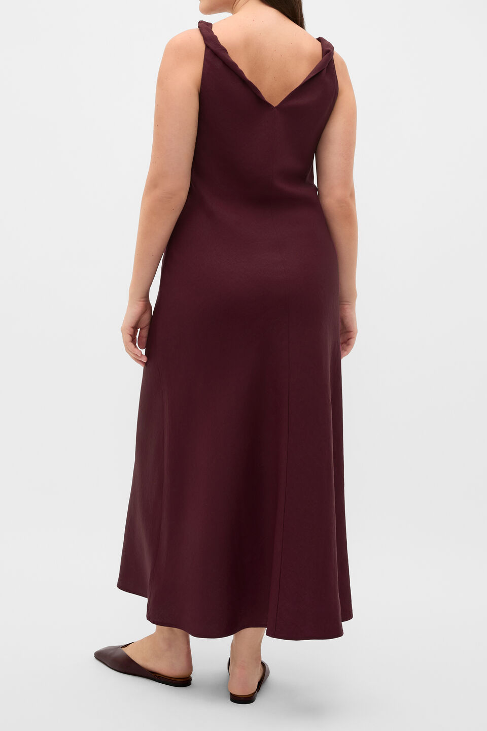 Linen Twist Shoulder Maxi Dress  Plum Red