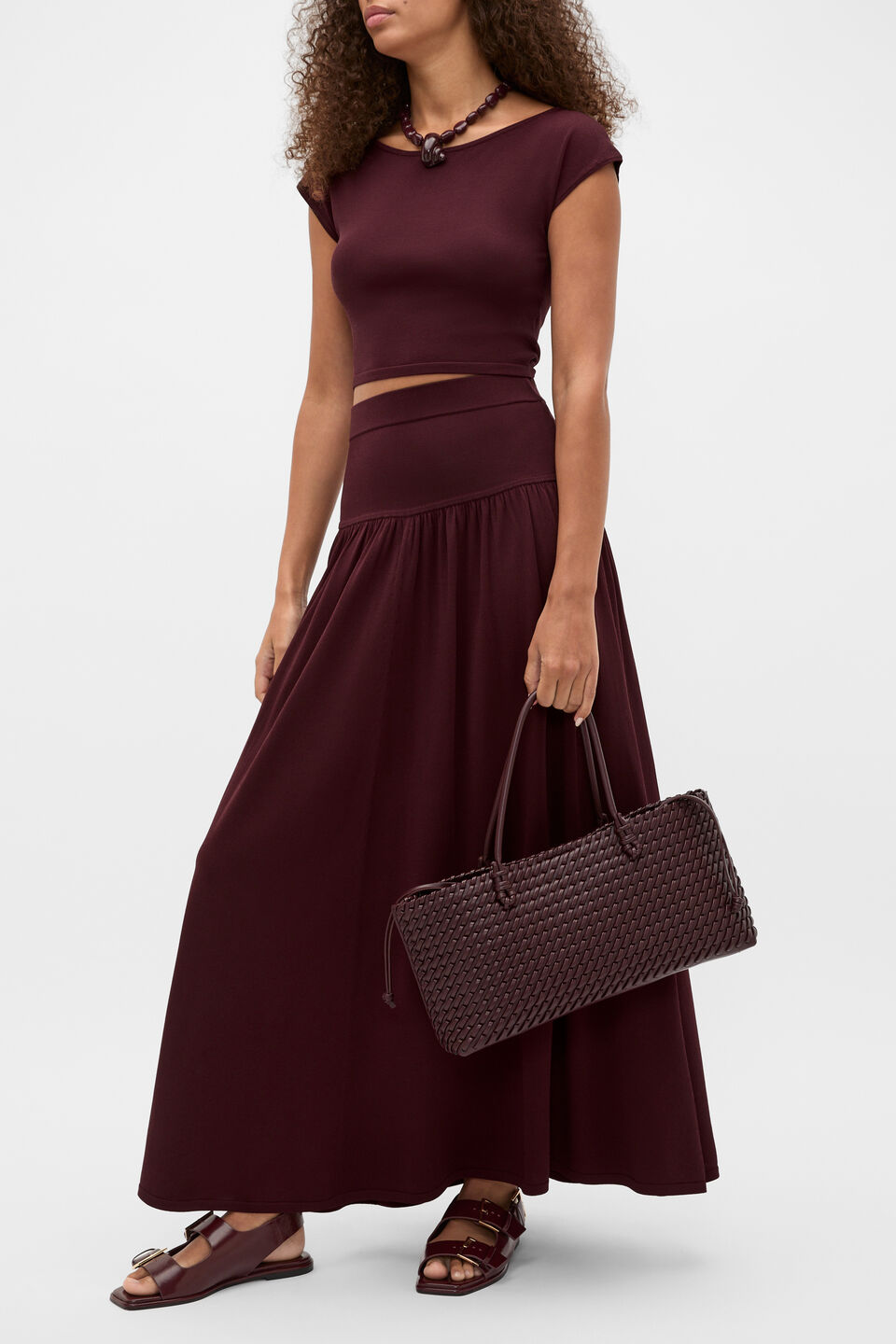 Woven East West Tote  Plum Red