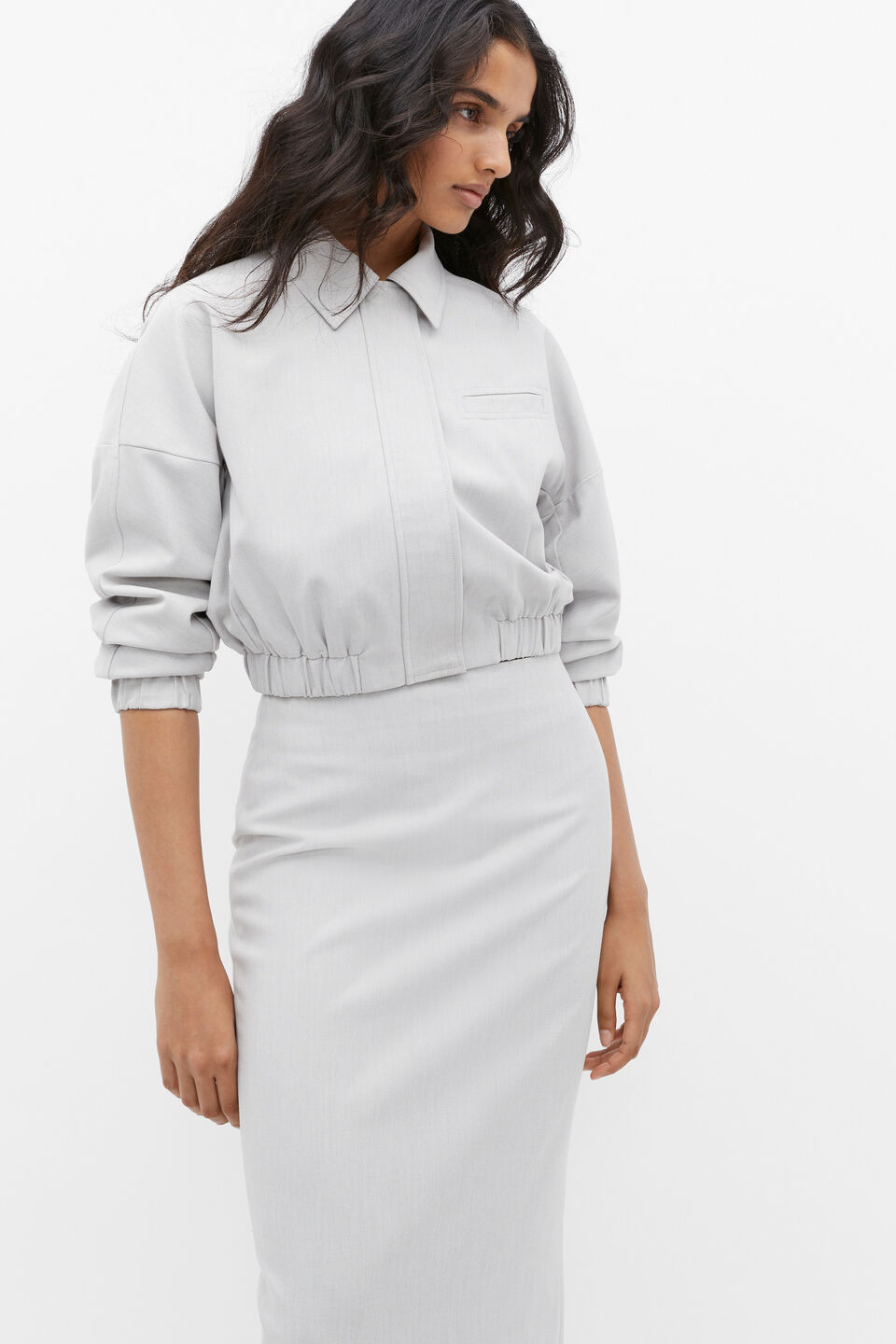 Cropped Bomber Jacket  Silver Crossdye