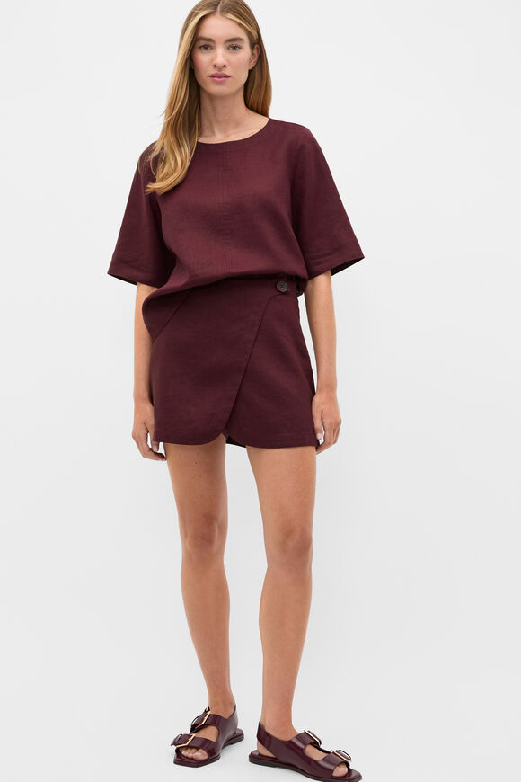 Linen Wrap Skort  Plum Red  hi-res