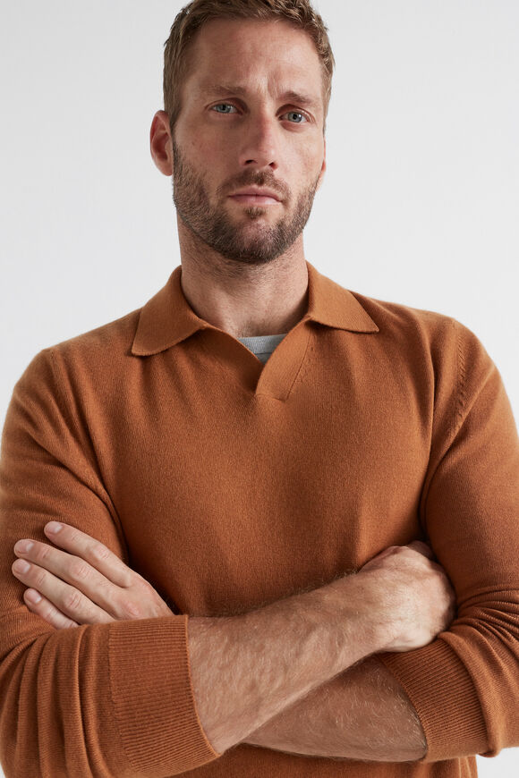 Merino Wool Polo Knit  Nutmeg  hi-res