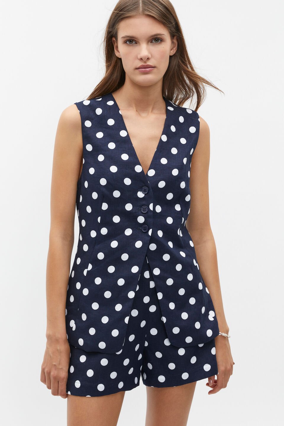 Linen Spot Vest  Midnight Sky Spot