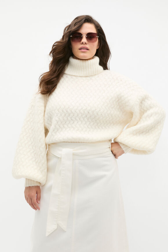 Lofty Textured Roll Neck Knit  Cloud Cream  hi-res