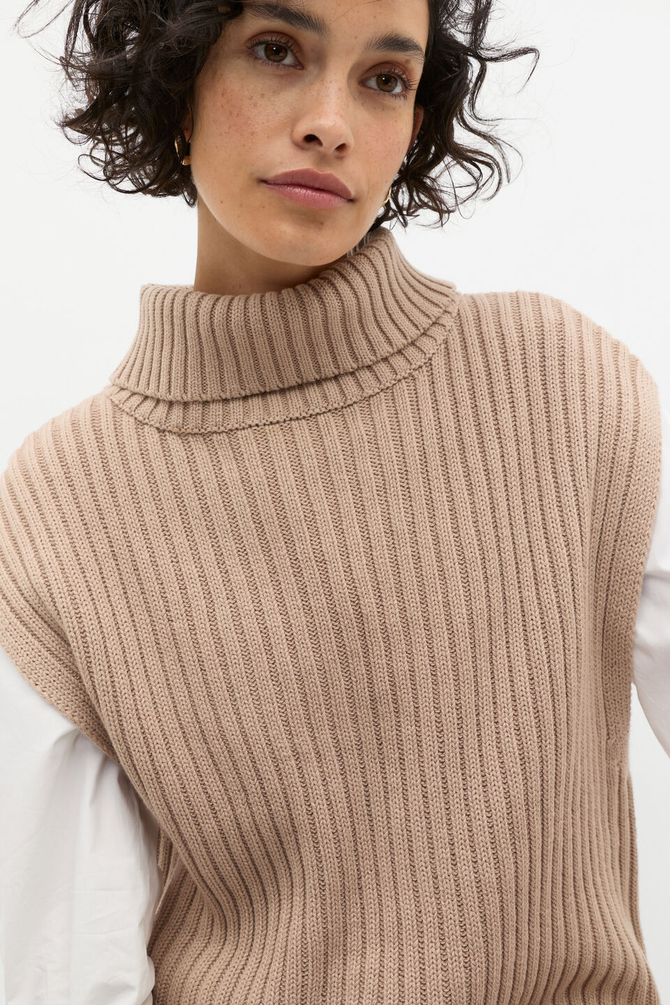 Collar Knit Poncho  Cookie