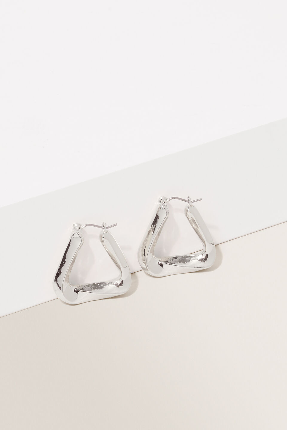 Twisted Triangle Hoop  Silver