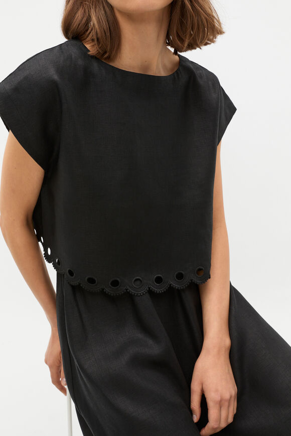 Linen Embroidered Tee  Black  hi-res