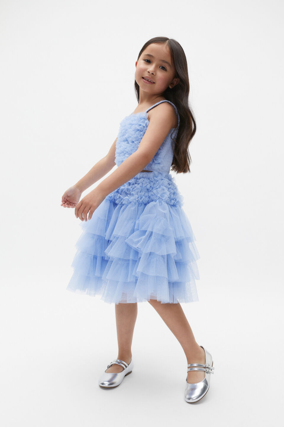 Ruffle Tulle Top  Powder Blue