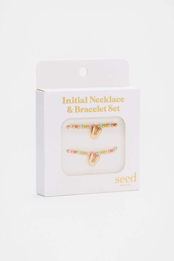Initial Necklace And Bracelet Set  V  hi-res