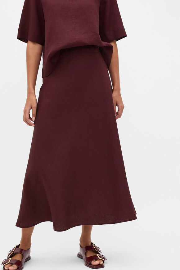 Linen Minimalist Skirt  Plum Red  hi-res