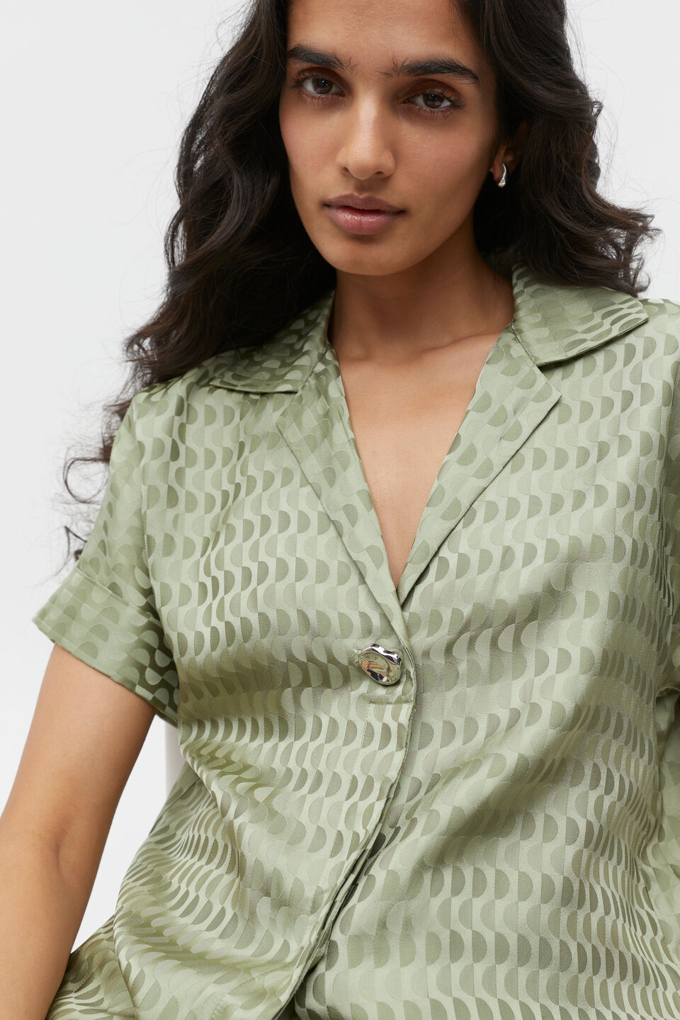 Jacquard Short Sleeve Shirt  Pale Olive