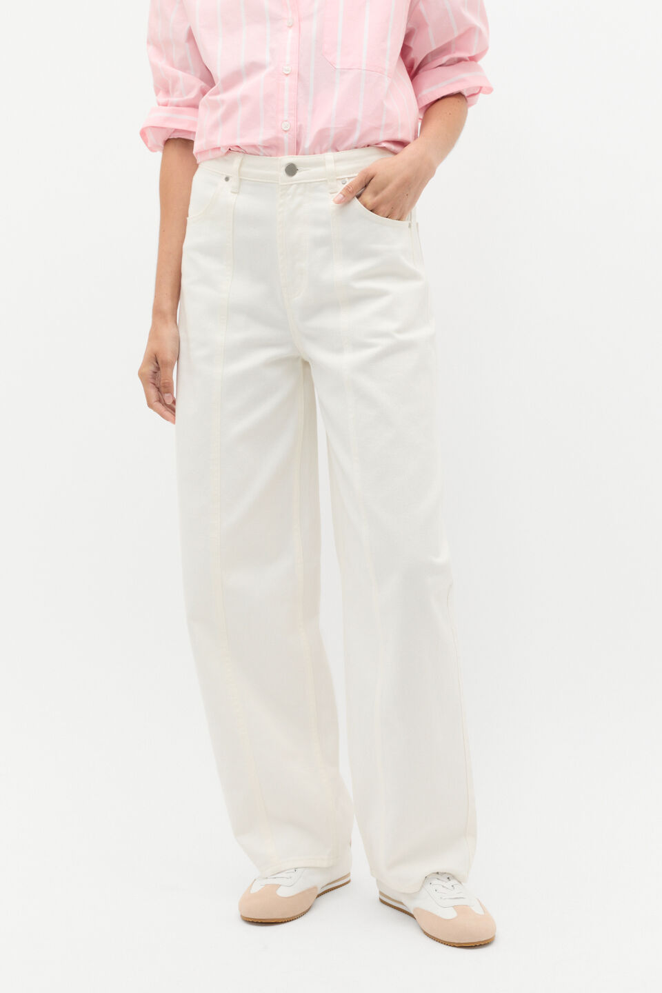 Barrel Leg Seam Front Jean  Cloud Cream
