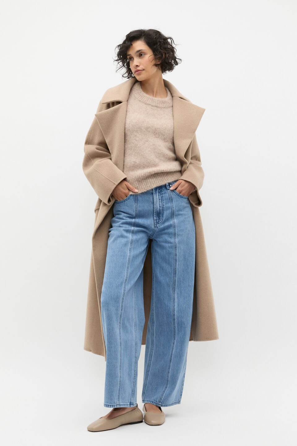 Barrel Leg Seam Front Jean  Mist Blue Wash