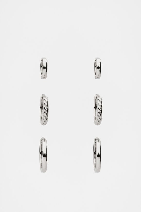 Textured Huggie Ear Pack  Silver  hi-res