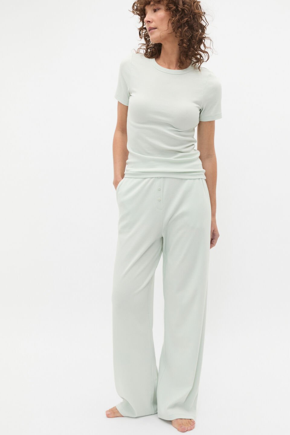 Short Sleeve and Wide Leg Pant PJ Set  Mist