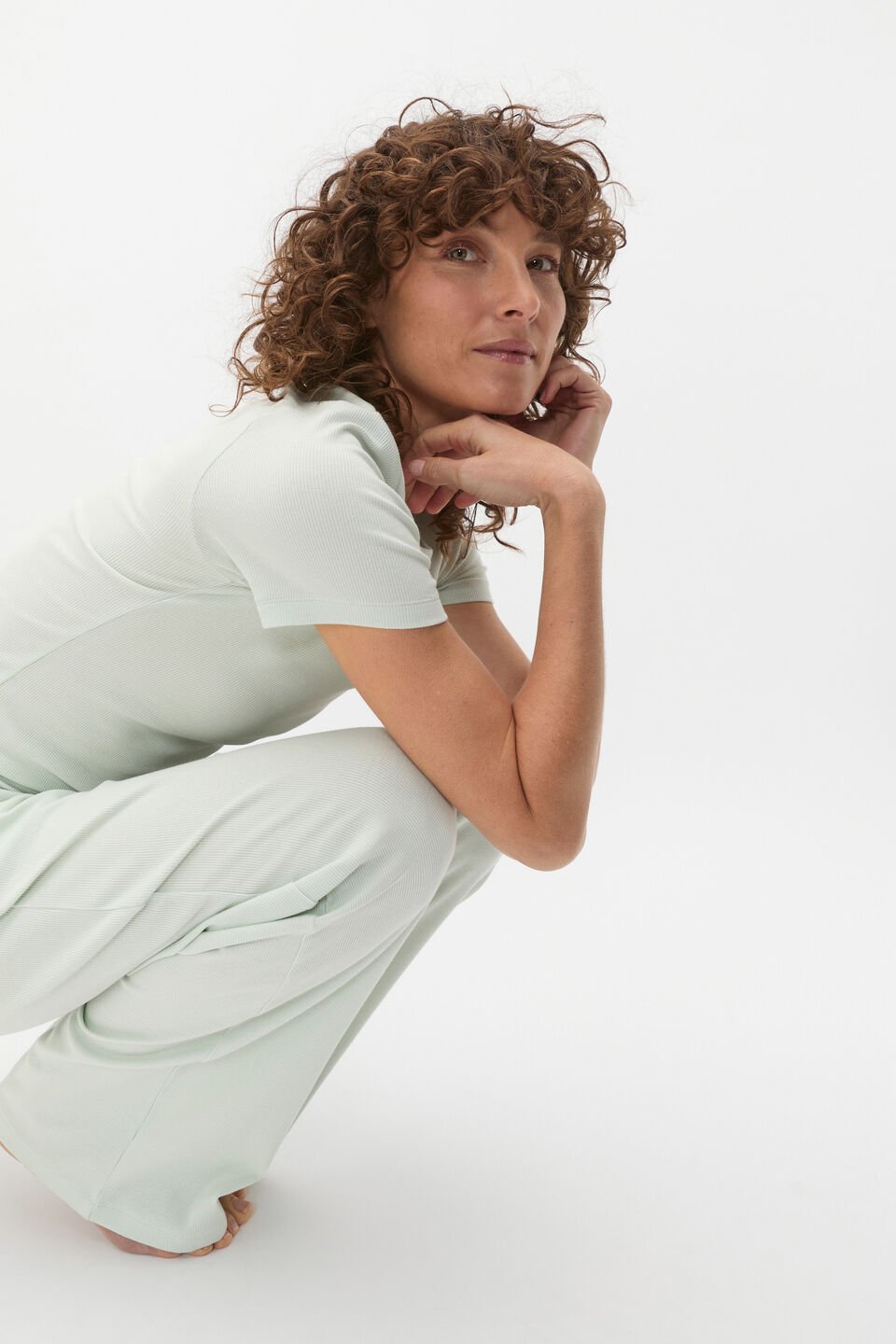 Short Sleeve and Wide Leg Pant PJ Set  Mist