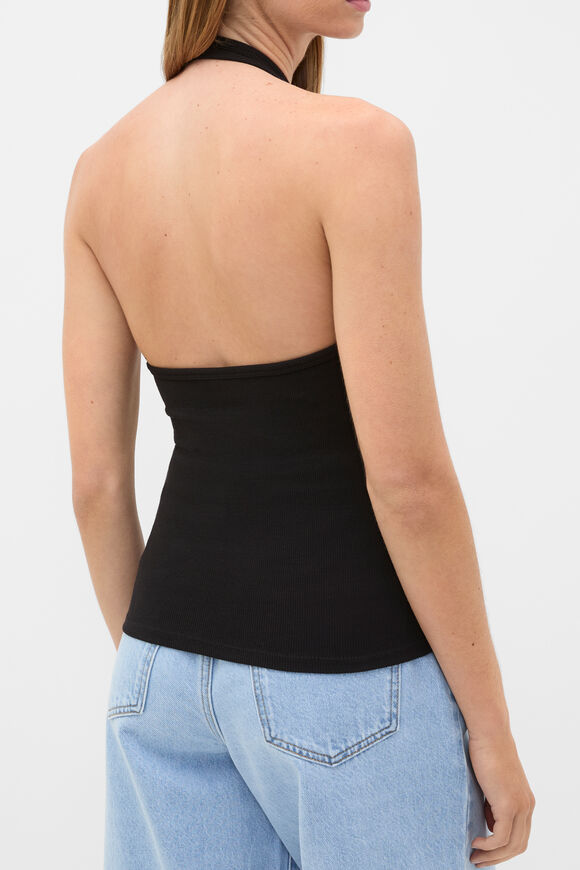 Halter Rib Scoop Neck Tank  Black  hi-res