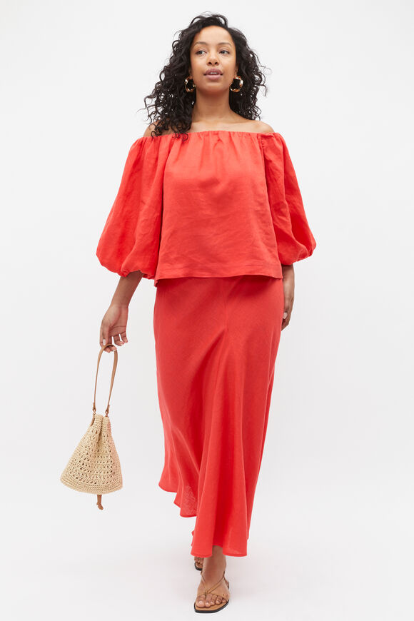 Linen Off Shoulder Top  Strawberry Red  hi-res