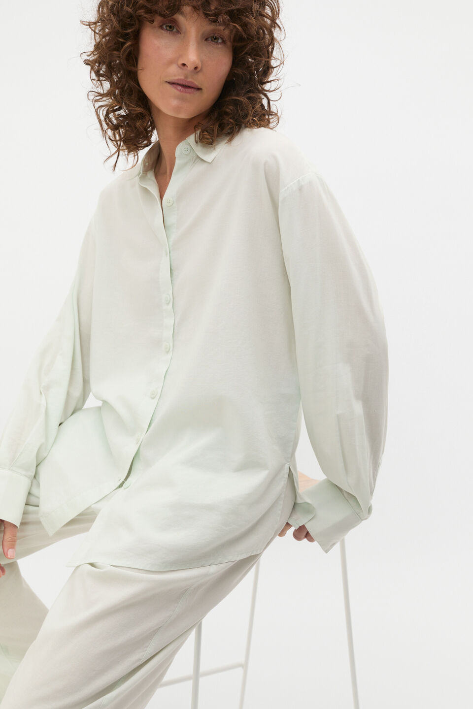 Oversized Voile Long Sleeve and Pant PJ Set  Mist