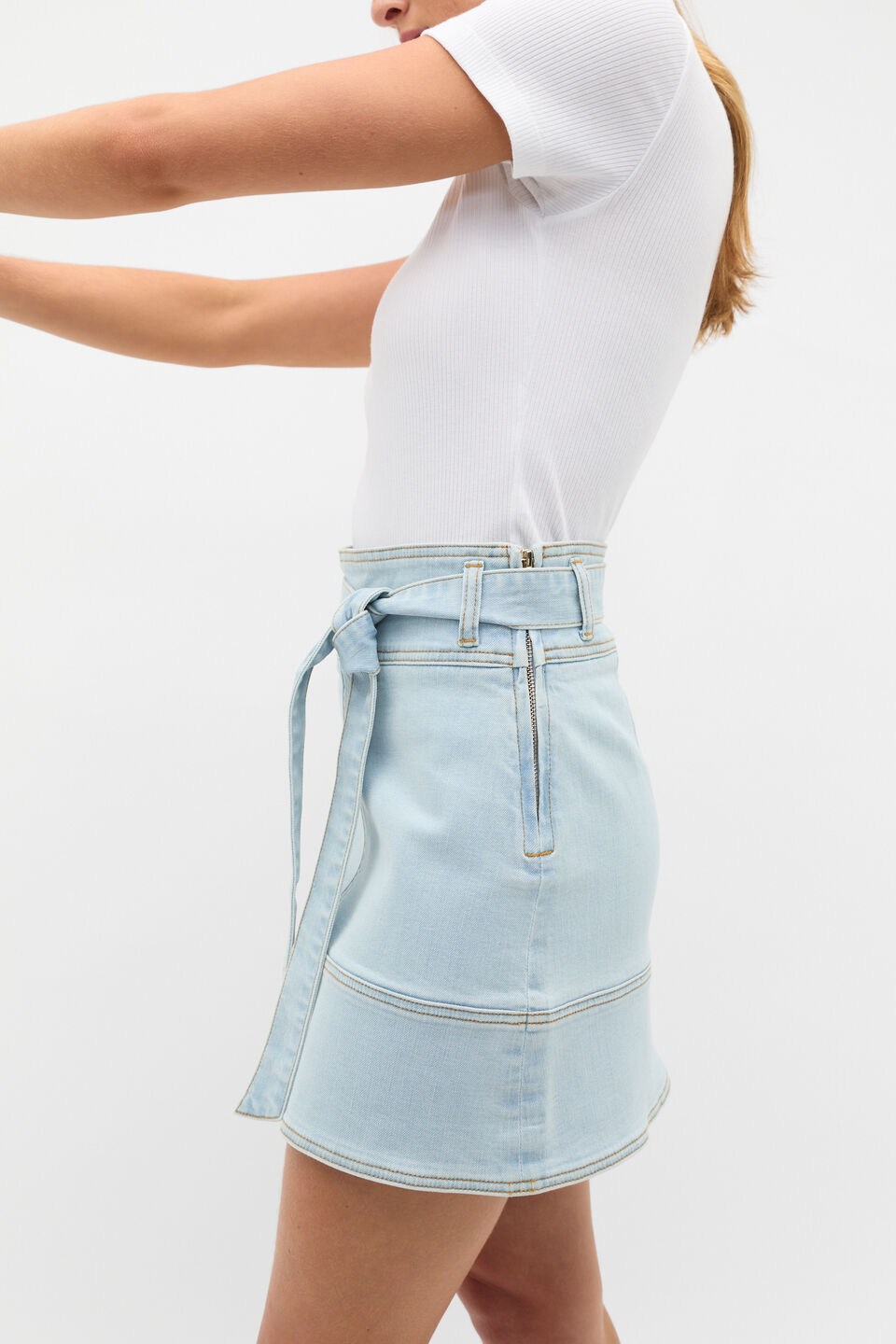 Denim Fit Flare Mini Skirt  Sky Wash