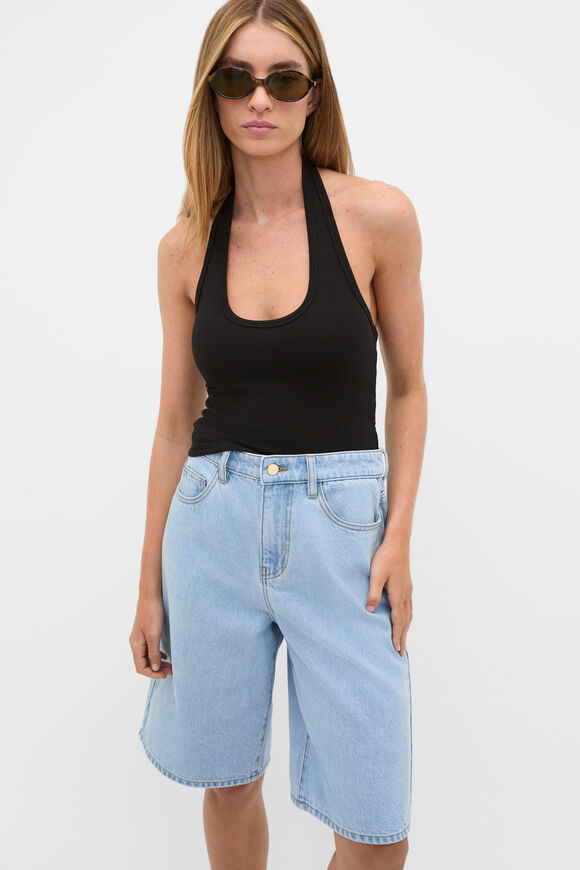 Halter Rib Scoop Neck Tank  Black  hi-res