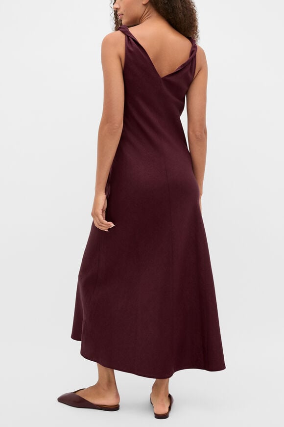 Linen Twist Shoulder Maxi Dress  Plum Red  hi-res