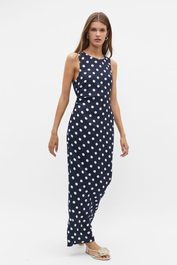 Linen Ruched Side Maxi Dress  Midnight Sky Spot  hi-res