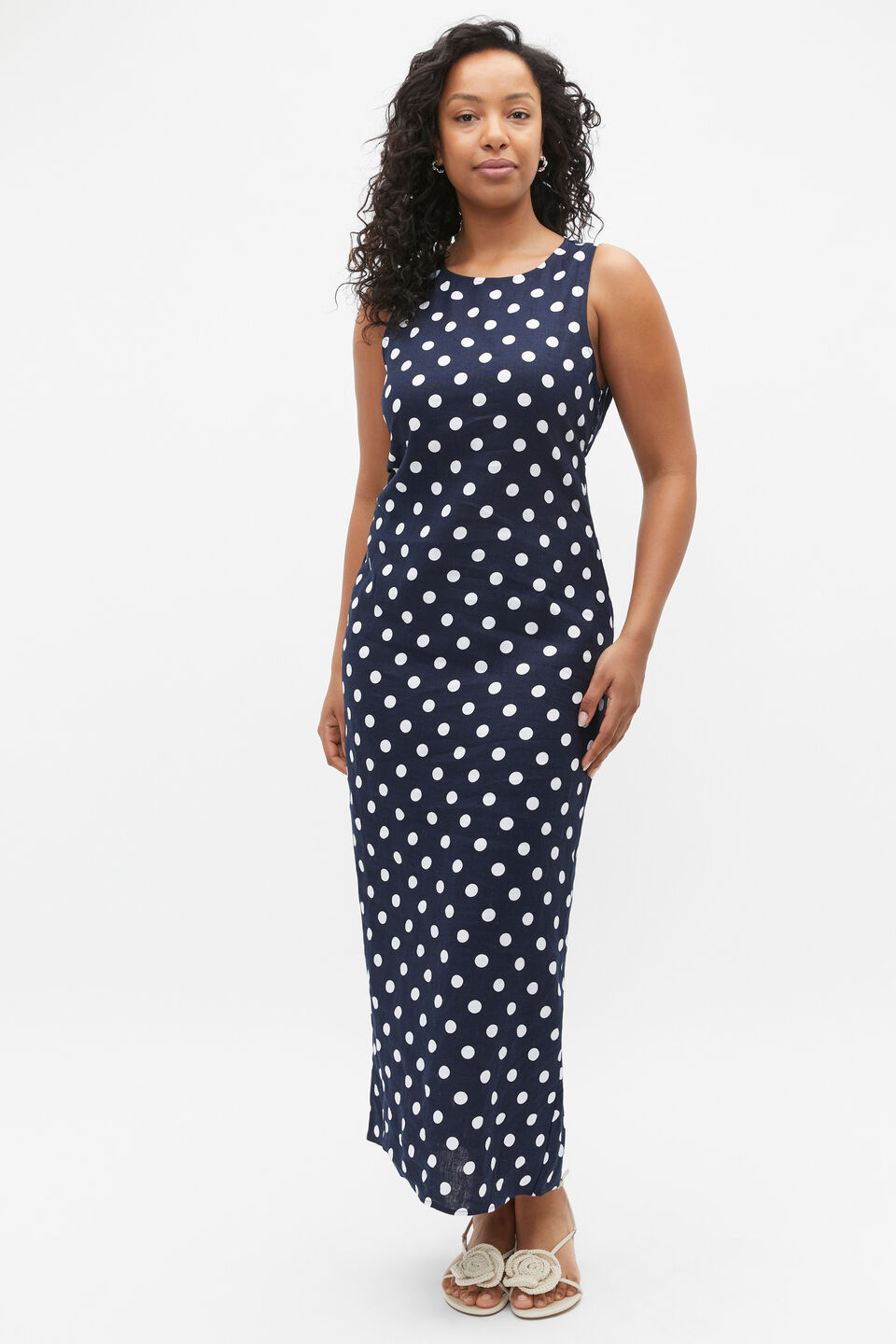 Linen Ruched Side Maxi Dress  Midnight Sky Spot