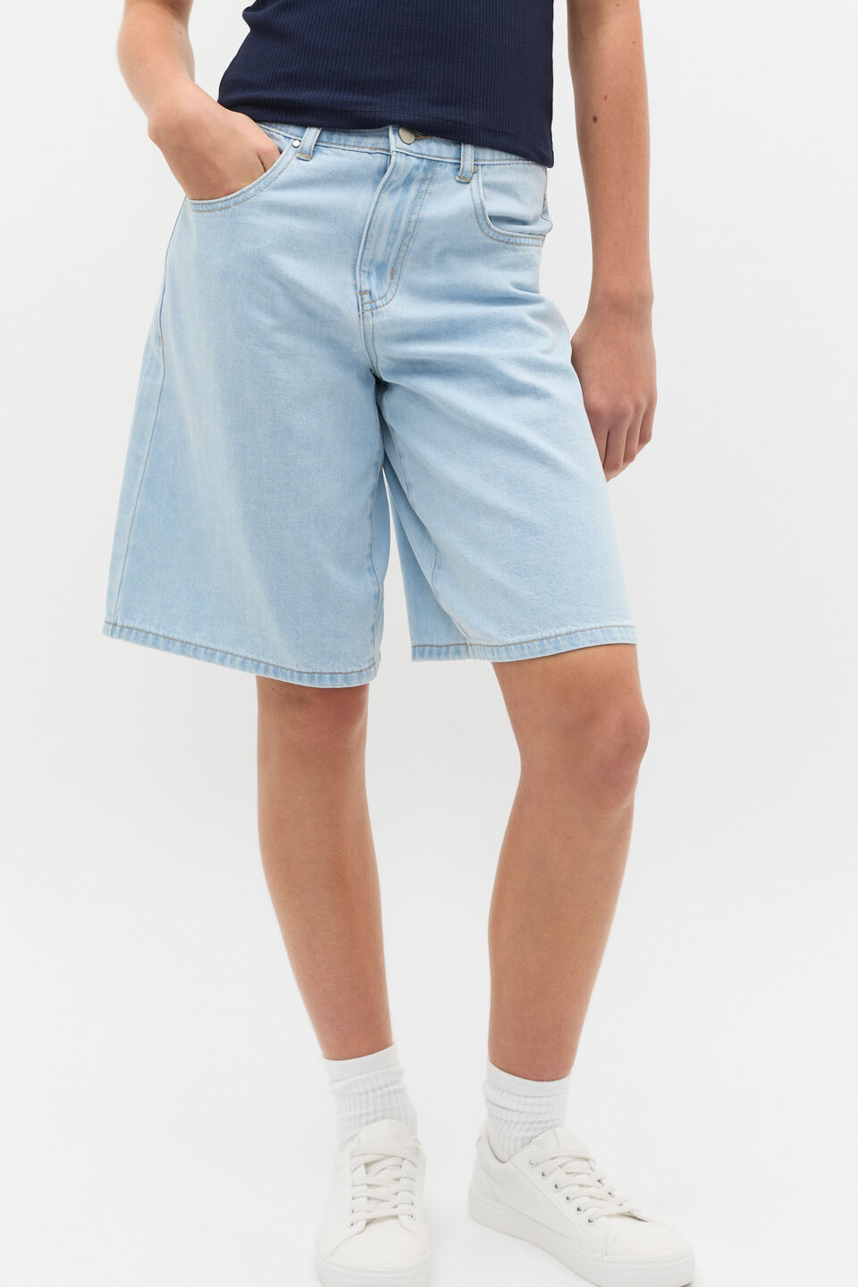 Longline Denim Short  Light Wash