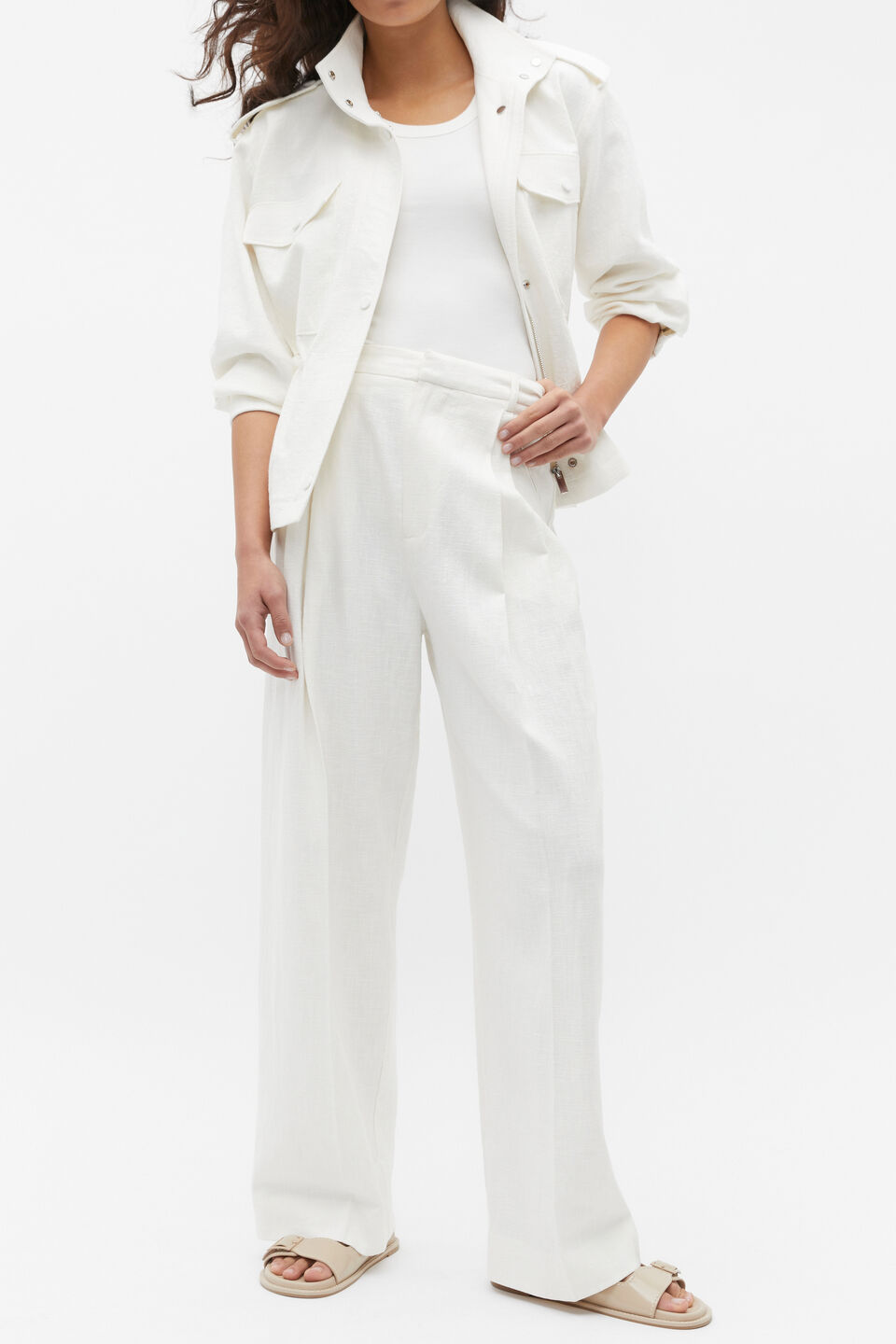 Textured Pleat Pant  Cloud Cream