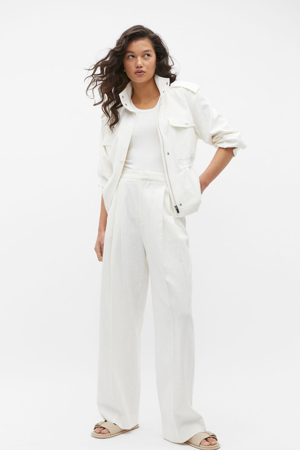 Textured Pleat Pant  Cloud Cream
