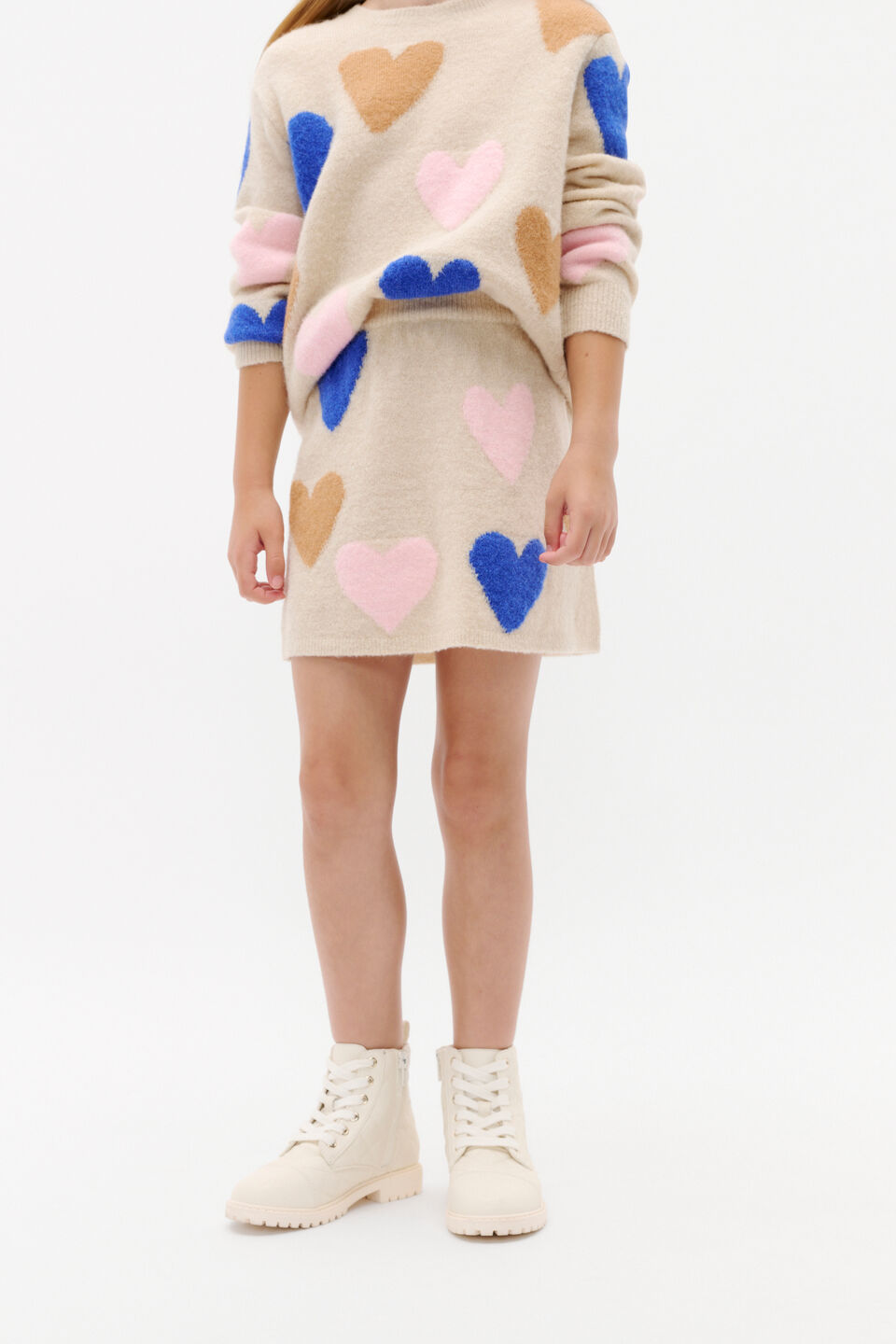 Heart Knit Skirt  Oat Marle