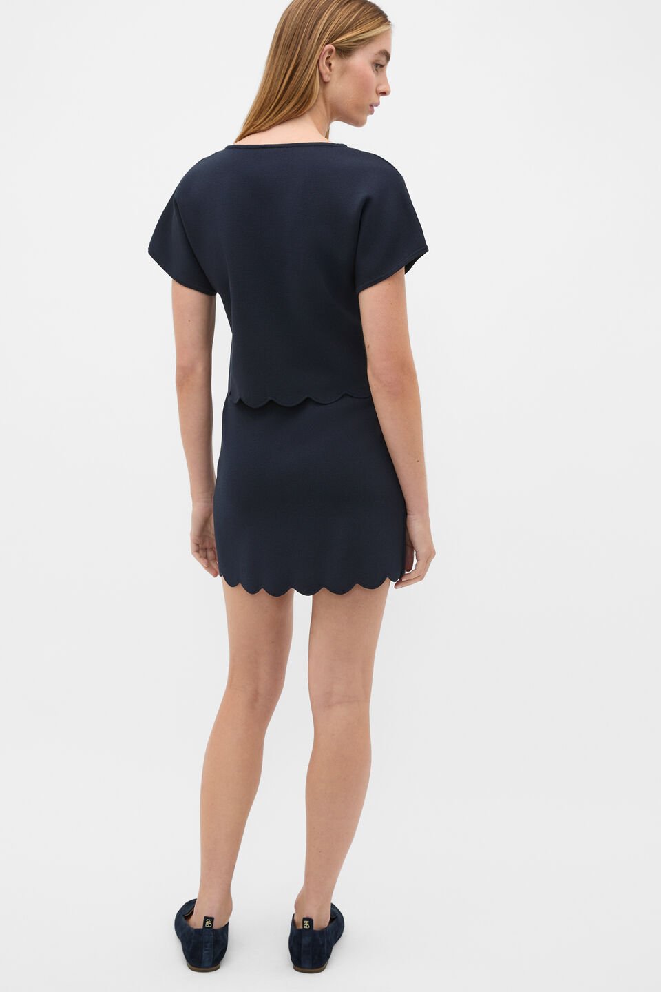 Scallop Crepe Knit Top  Twilight Blue