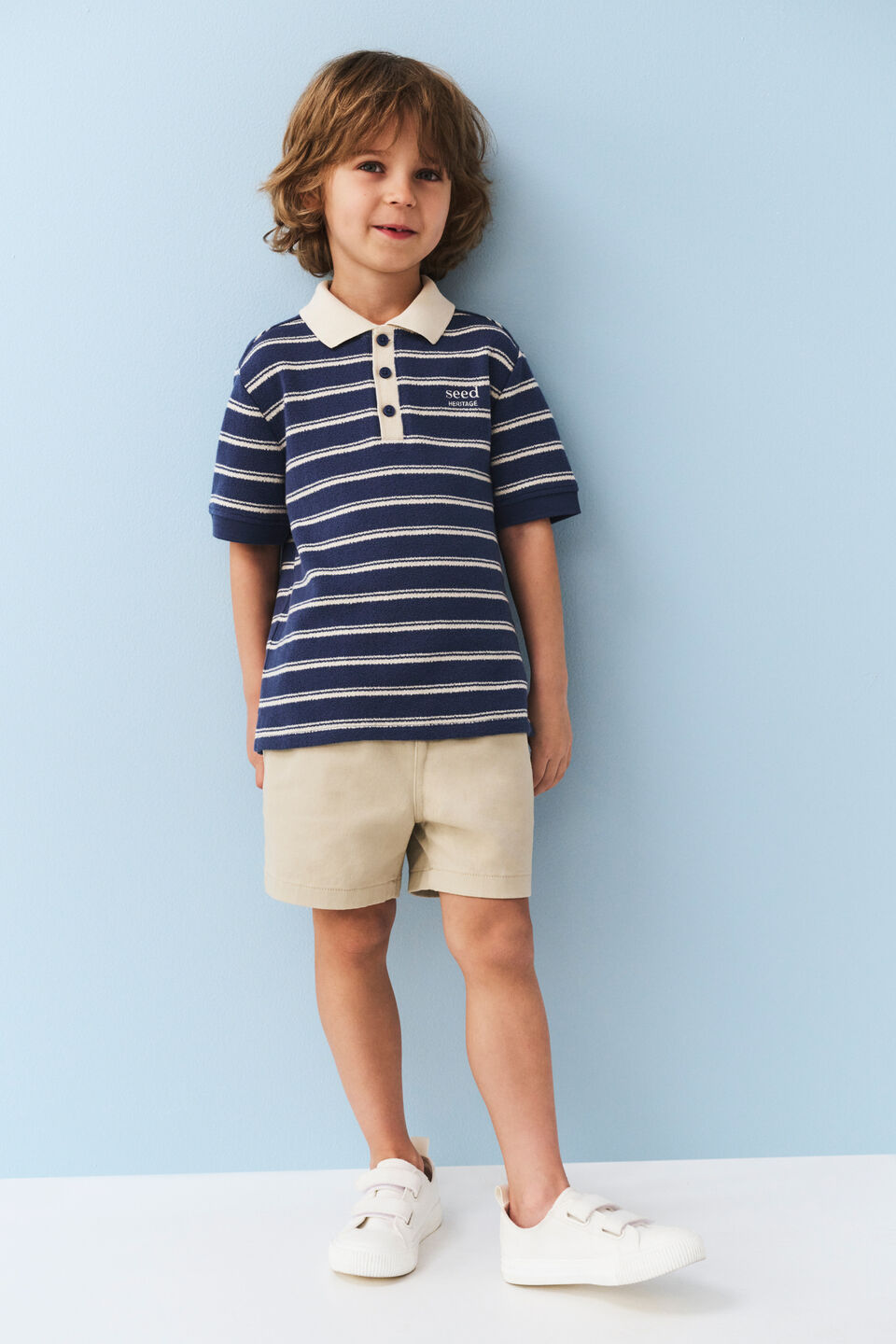 Boucle Knit Polo  Washed Navy