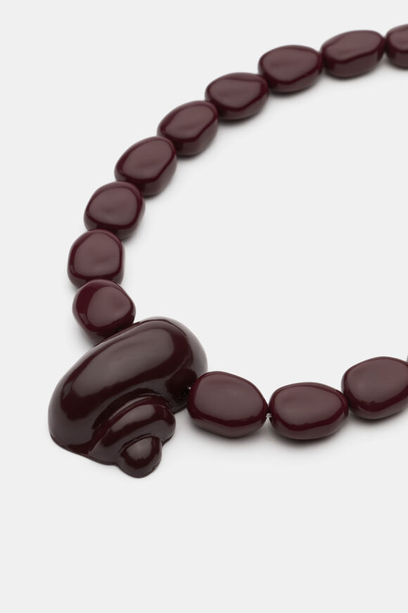 Beaded Shell Necklace  Plum Red  hi-res