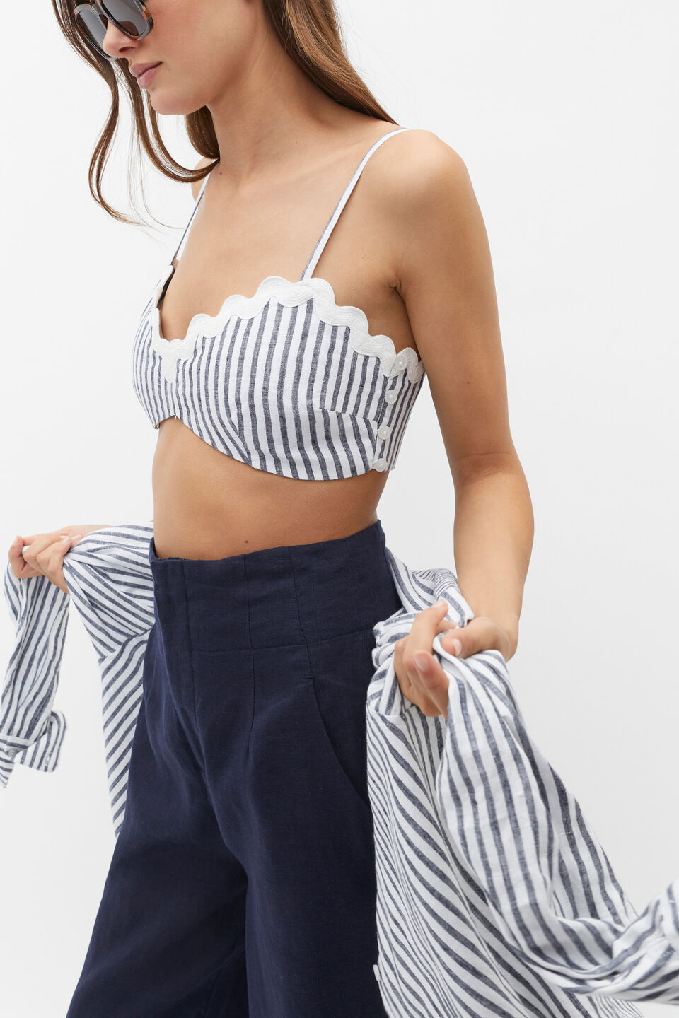 Linen Ric Rac Bralette  Midnight Sky Stripe