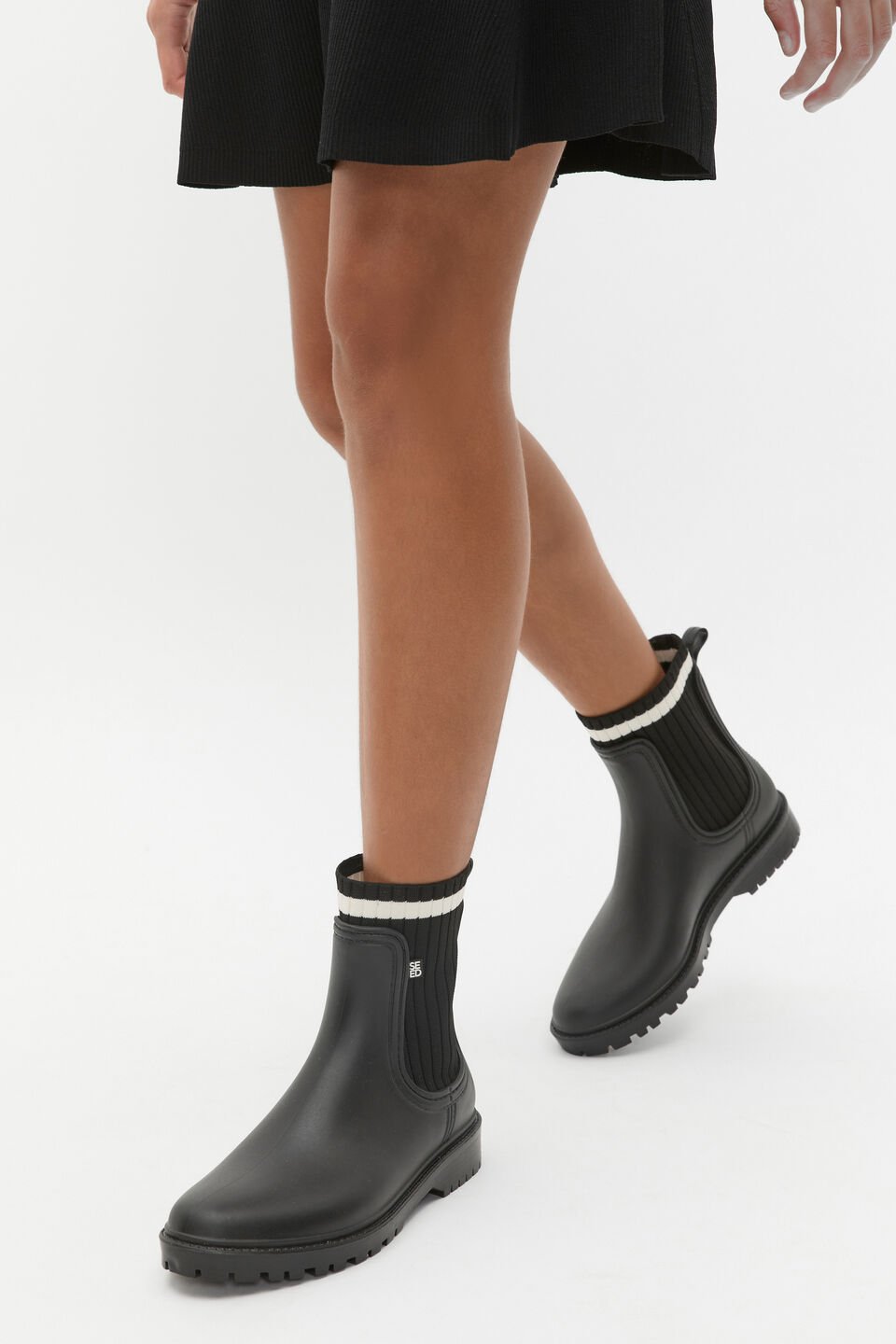 Rib Stripe Gumboot  Black