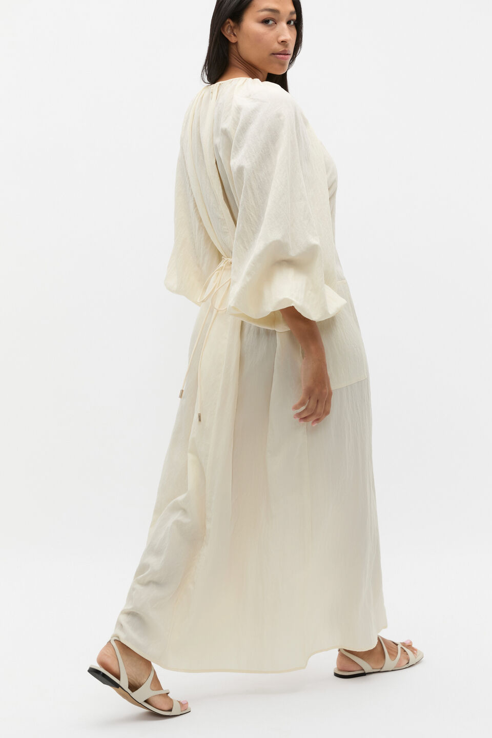 Crushed Gathered Maxi Dress  Buttercream