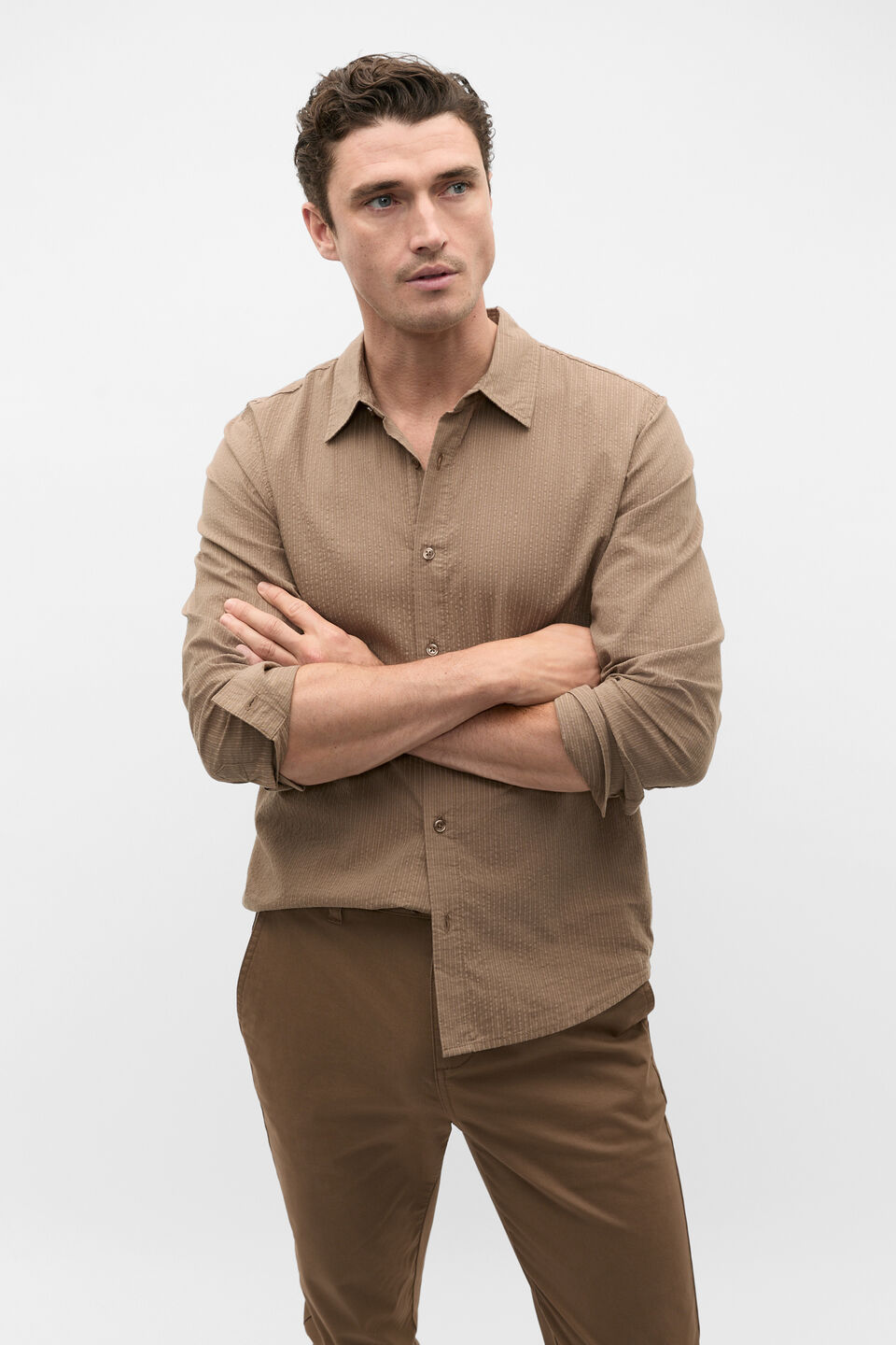 Seersucker Stripe Shirt  Coffee