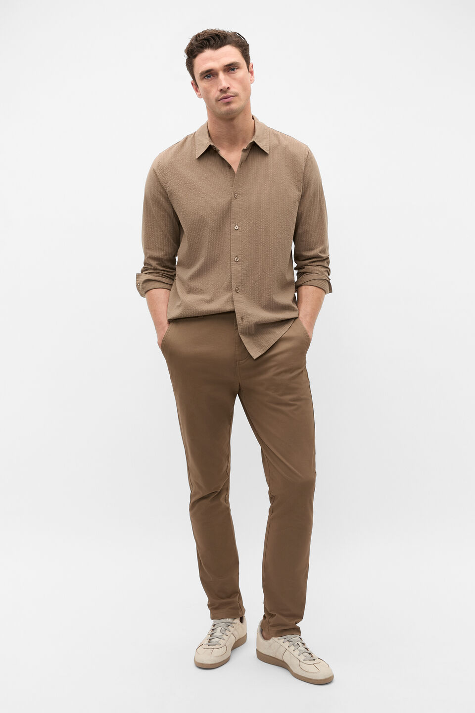 Seersucker Stripe Shirt  Coffee