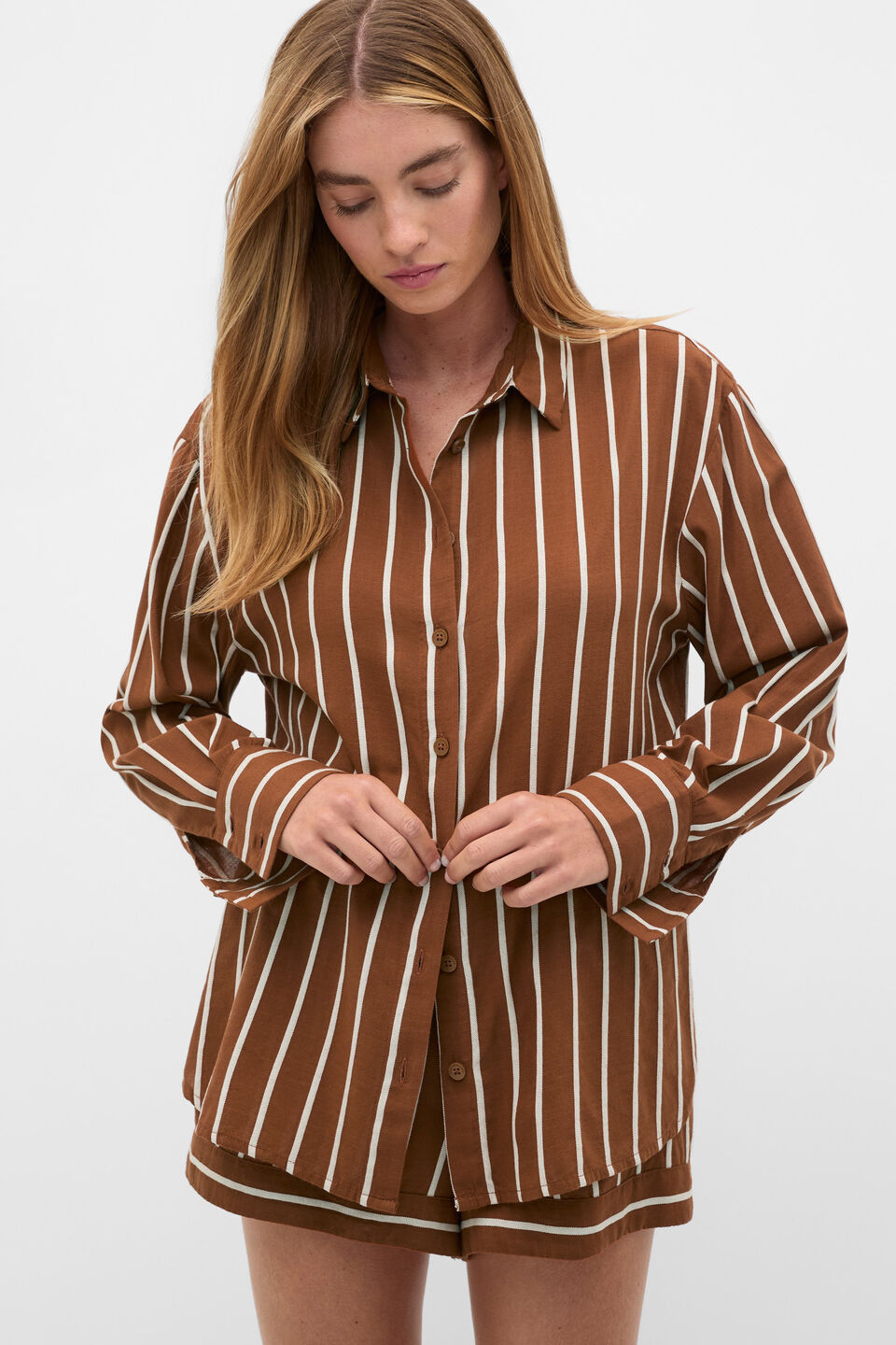 Stripe Shirt and Short PJ Set  Biscoff