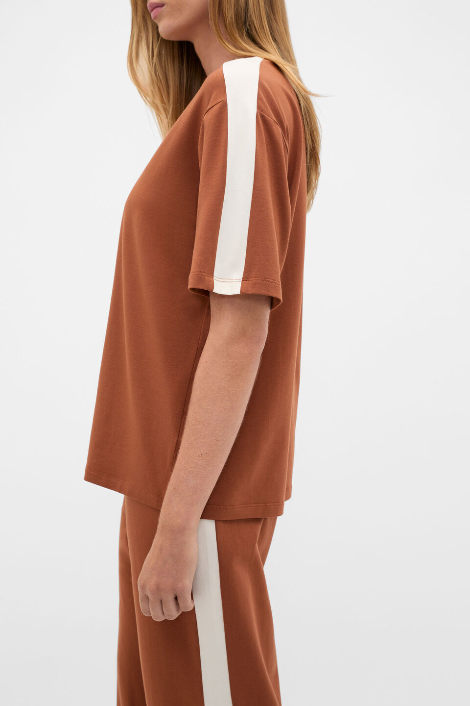 Contrast T-Shirt and Pant PJ Set  Biscoff