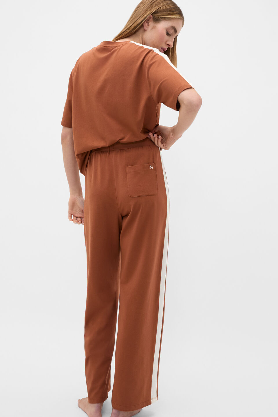 Contrast T-Shirt and Pant PJ Set  Biscoff
