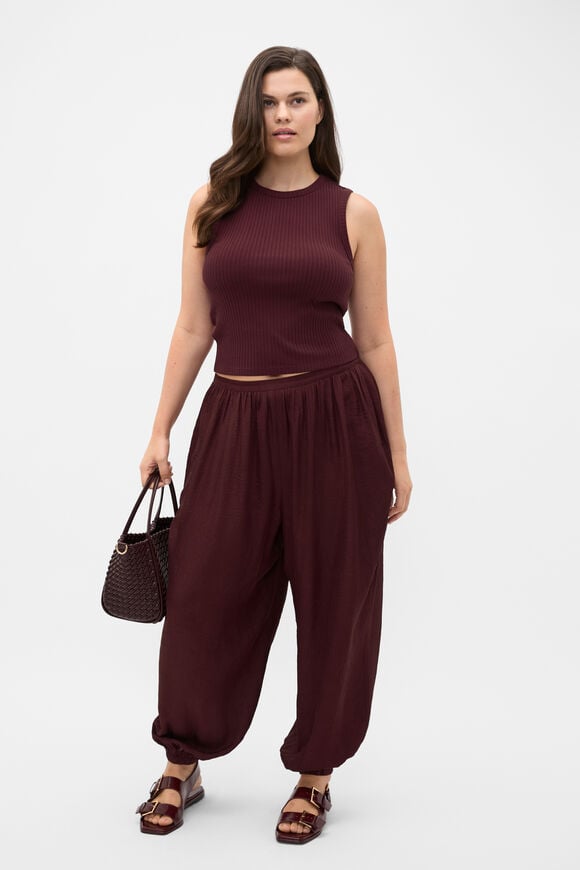 Textured Satin Harem Pant  Plum Red  hi-res