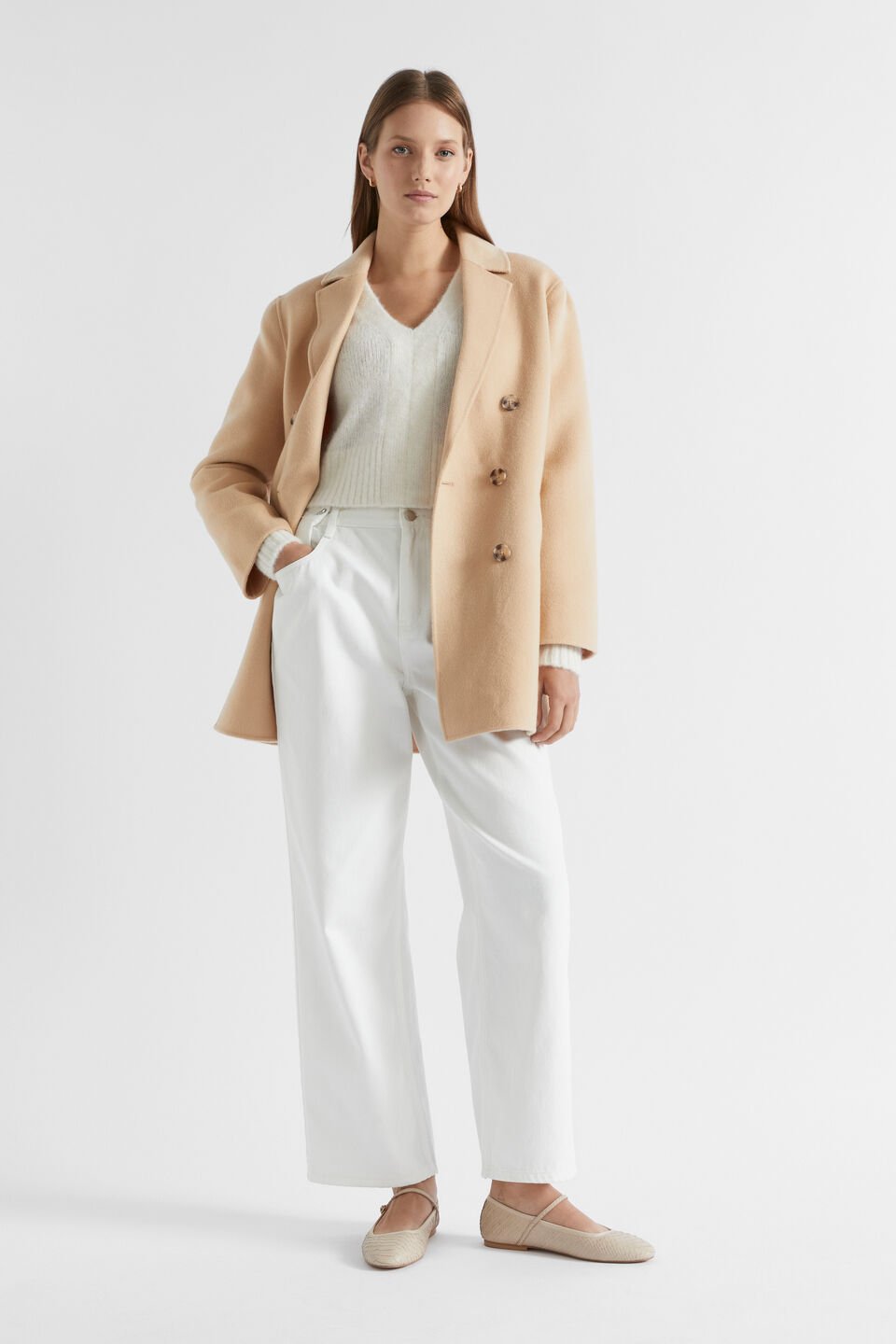 Pinch Waist Baggy Wide Leg Jean  Cloud Cream