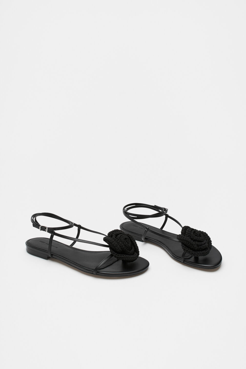 Ava Crochet Flower Sandal  Black