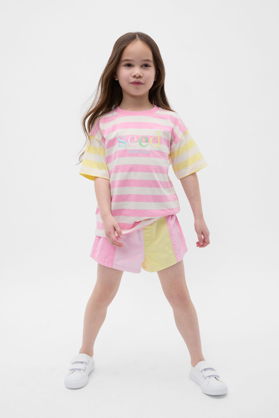 Stripe Colourblock Logo Tee  Candy Pink Stripe