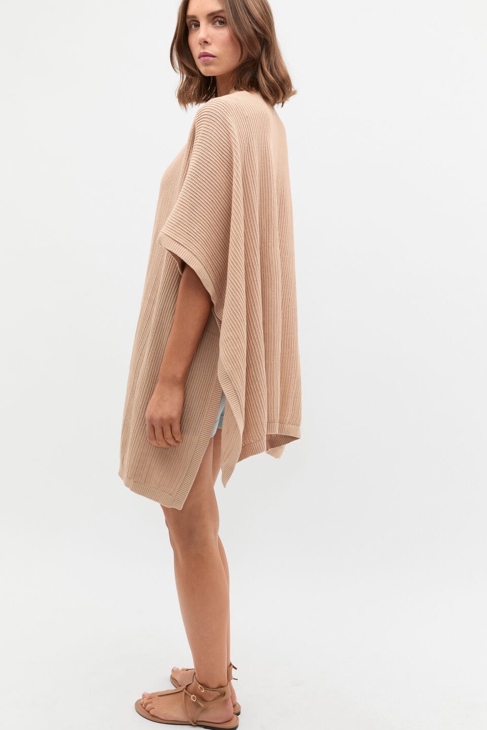Open Weave Poncho  Ecru