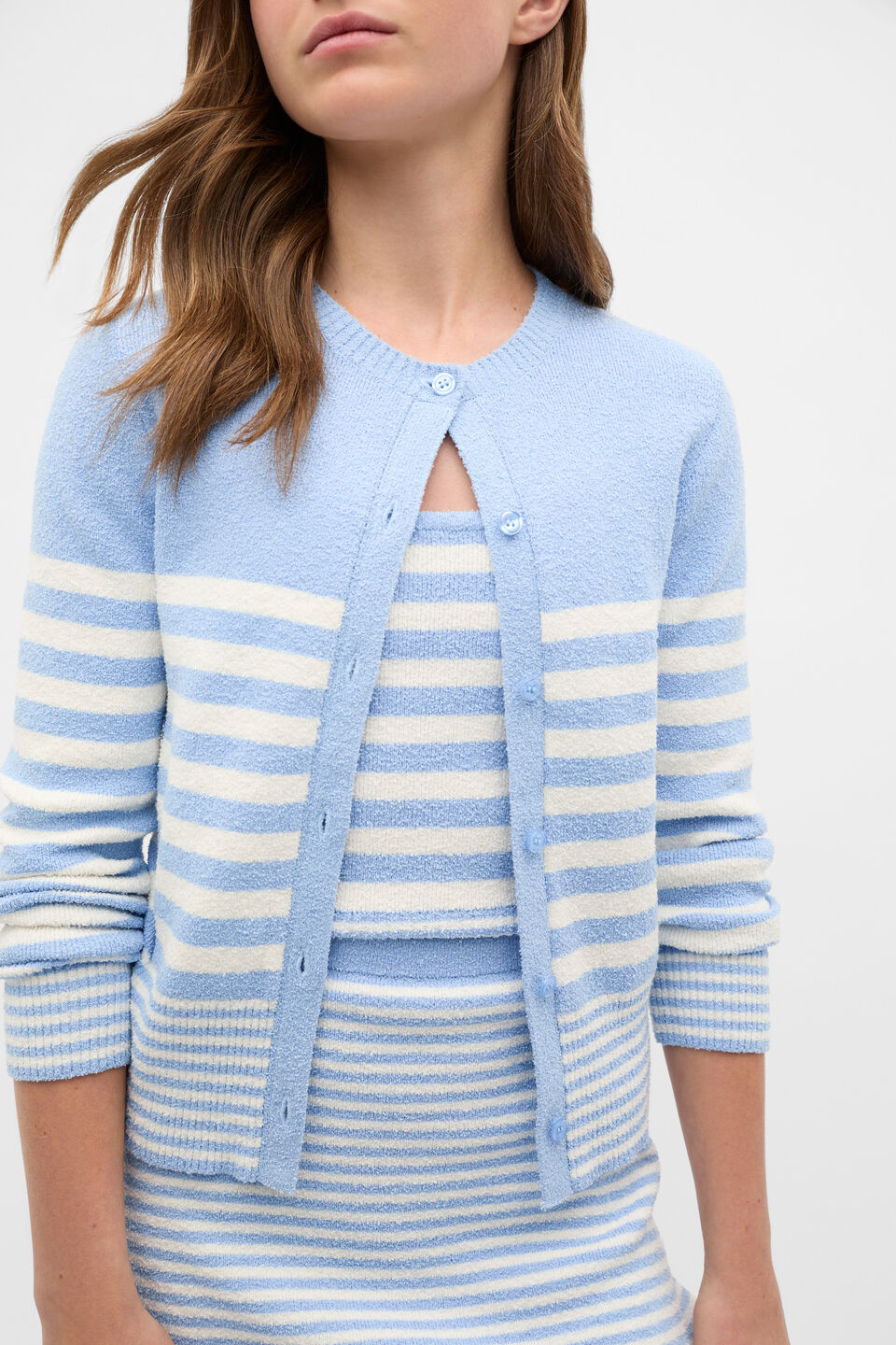 Stripe Knit Cardigan  Cloud Blue