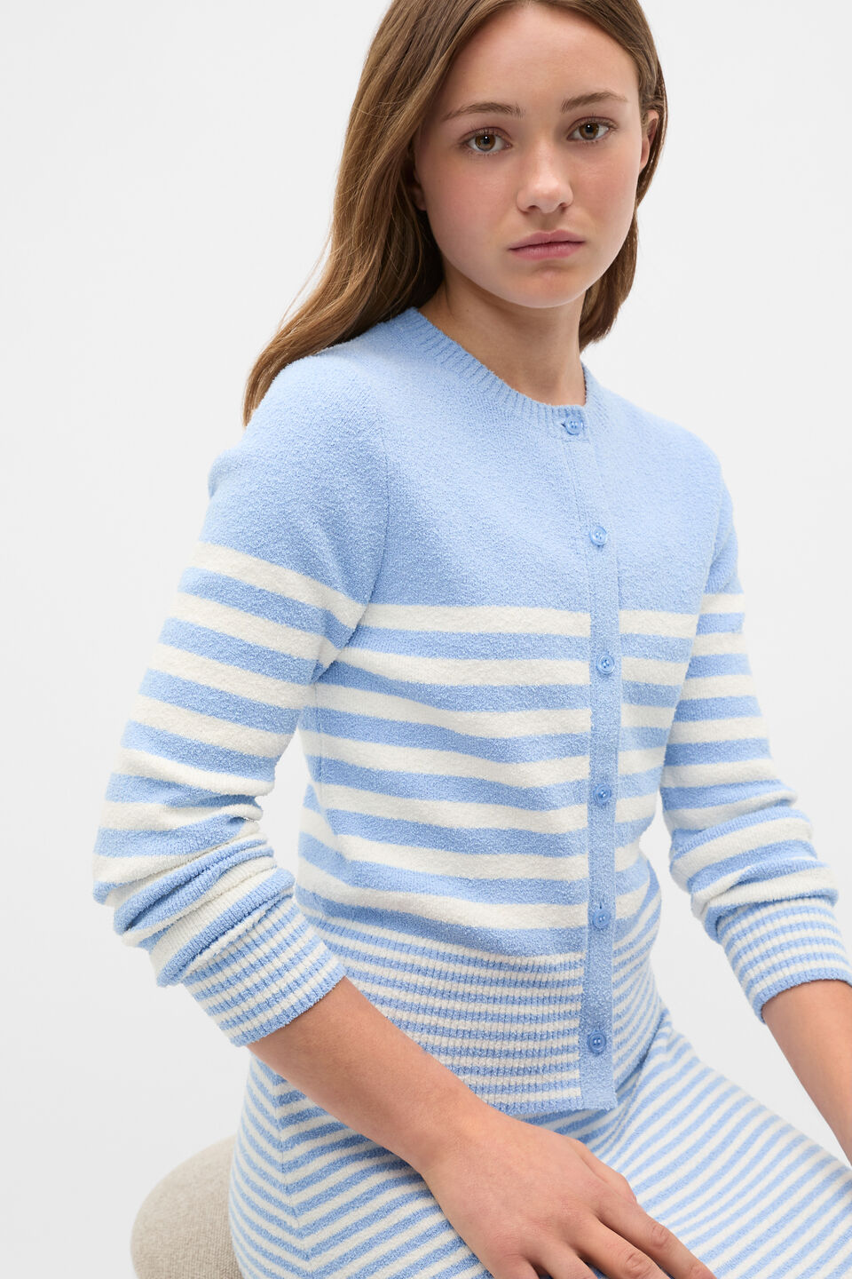 Stripe Knit Cardigan  Cloud Blue